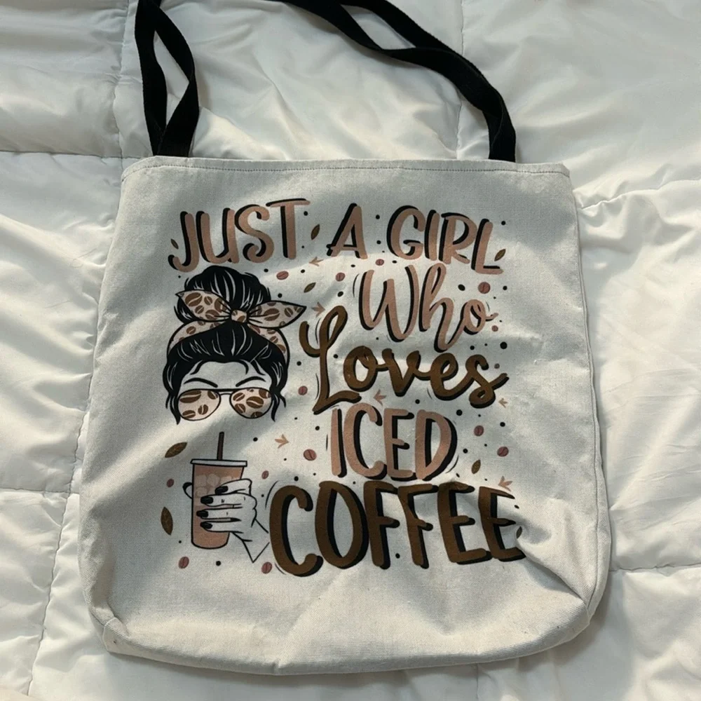 Just A Girl Who Loves Iced Coffee Cold Brew Coffee Quote Tote Bag - Picture 3 of 3